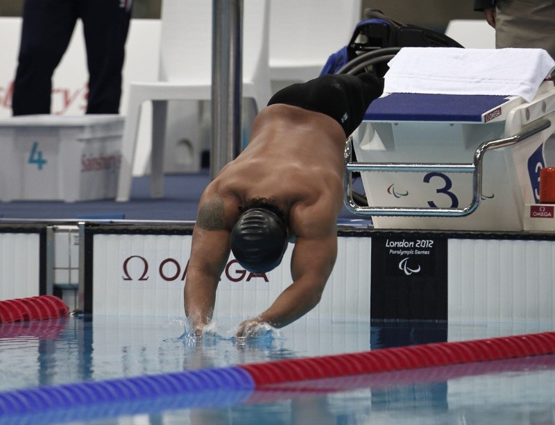 Pedro Rangel en la prueba de los 100 metros pecho de para natación en Londres 2012. NOTIMEX/ARCHIVO 