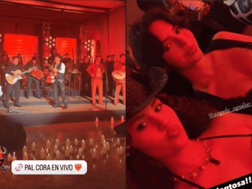 La escenografía del evento fue discreta e íntima, con velas a los pies de Christian y una atmósfera en tonos rojos. ESPECIAL/INSTAGRAM/angela_aguilar_.