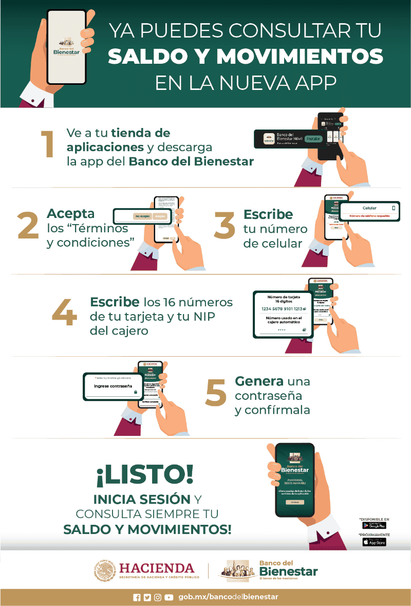 Descarga e instala la app del Banco del Bienestar. GOBIERNO DE MÉXICO/ www.gob.mx 