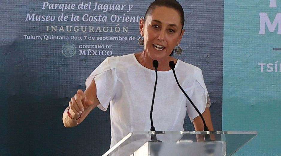 Claudia Sheinbaum en inauguración del parque del jaguar y el Museo de la Costa Oriente en Tulum, Quintana Roo.SUN