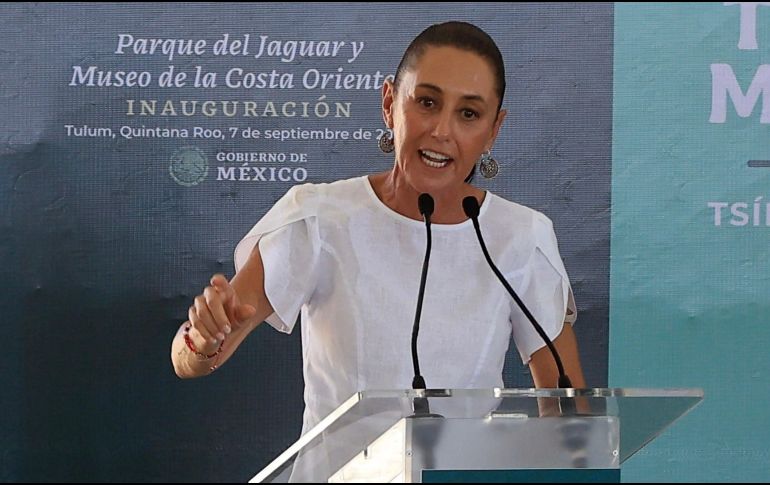 Claudia Sheinbaum en inauguración del parque del jaguar y el Museo de la Costa Oriente en Tulum, Quintana Roo.SUN