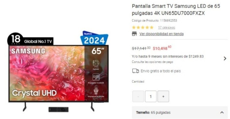 La Smart TV Samsung de 65” cuenta con compatibilidad en servicios de streaming como Netflix, YouTube y más. ESPECIAL / Liverpool 