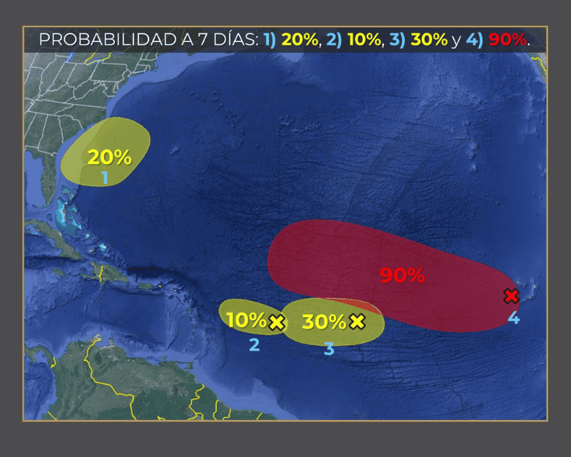 Se prevé desarrollo ciclónico en las costas de México; afectaría a los estados de Campeche, Quintana Roo y Yucatán. X -TWITTER-/ conagua_clima