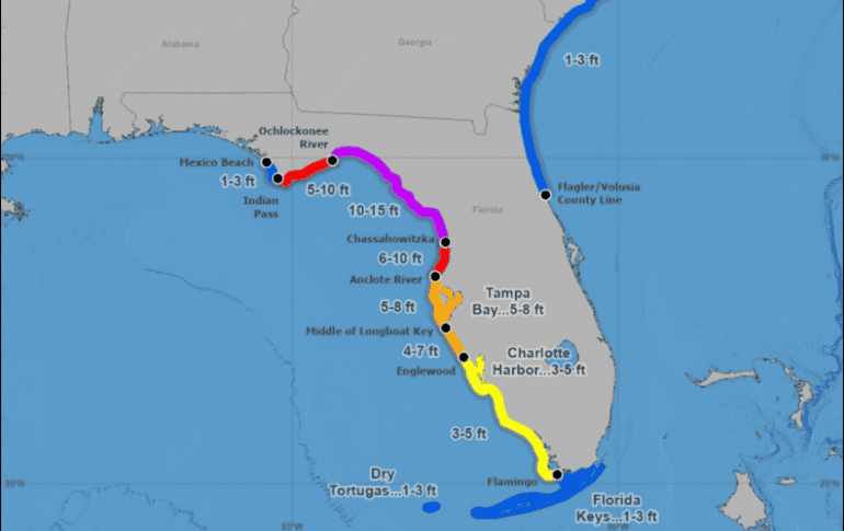 En agosto del año pasado el poderoso huracán Idalia, de categoría 3 y que se fortaleció de forma considerable sobre las aguas del Golfo de México en unas 24 horas, tocó tierra y generó inundaciones históricas. X / @NHC_Atlantic