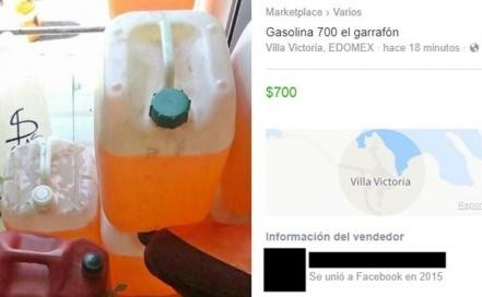 Así es como venden garrafas de gasolina clandestina en Facebook