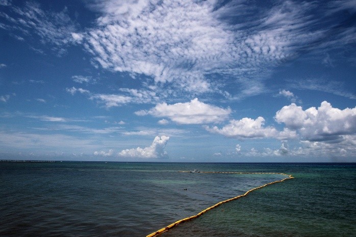 Colocan barreras para contener el sargazo en Playa del Carmen