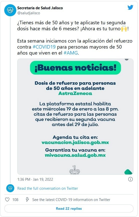 Mi Vacuna Jalisco: Abren citas para rezagados y refuerzo a personas mayores  de 50 años | El Informador