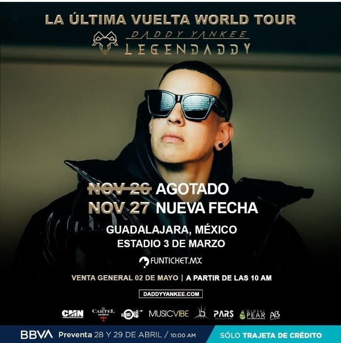 Daddy Yankee Abren nueva fecha en Guadalajara para ver al reguetonero