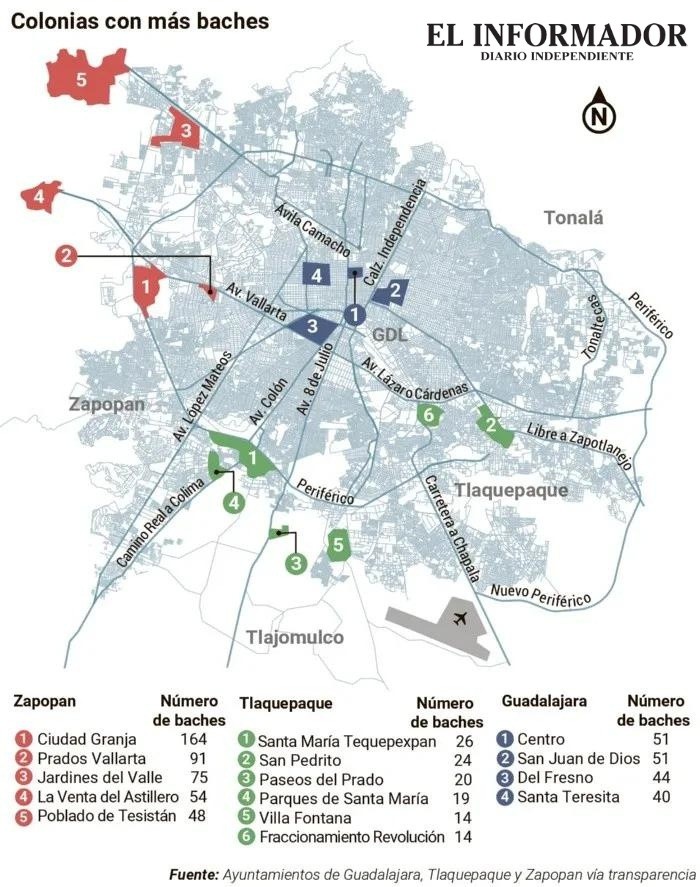 Estas son las colonias con más baches en la AMG. EL INFORMADOR/ ESPECIAL