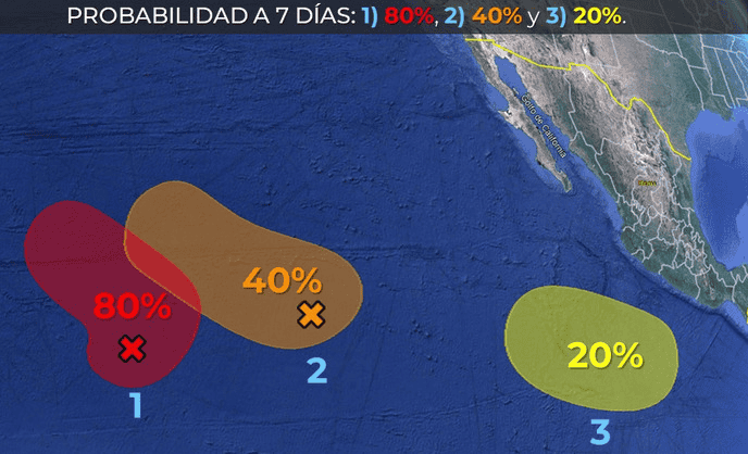 De acuerdo con el Sistema Meteorológico Nacional, en este momento se pueden estar formando 3 ciclones en el Pacífico. ESPECIAL/ SMN