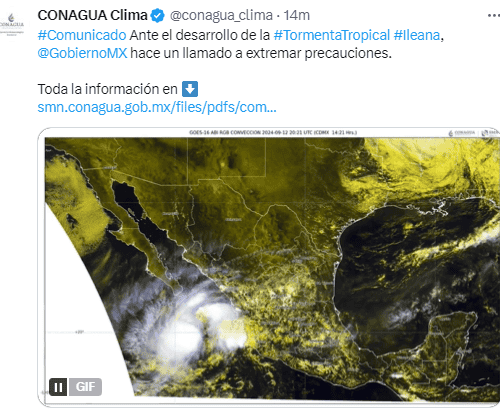  Tormenta Tropical Ileana. SERVICIO METEOROLÓGICO NACIONAL/ smn.conagua.gob.mx