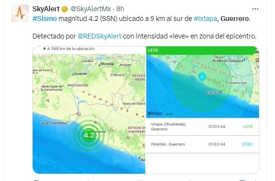 Aplicaciones para detectar sismos reportaron movimientos telúricos en Guadalajara. X -TWITTER-/ skyalertmx