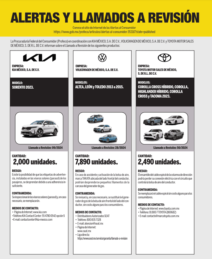 En total, fueron nueve modelos los que recibieron alertas de revisión. CORTESÍA/ Revista del Consumidor